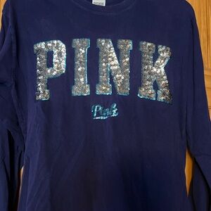PINK Victoria's Secret Navy Sequin Long Sleeve Tee